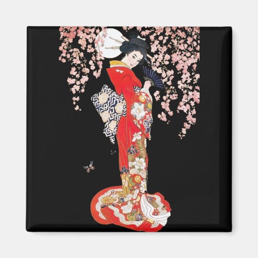 Aziatische vrouw met Cherry Blossom Night Magneet (Voorkant)