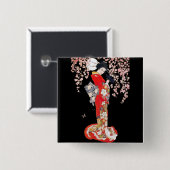 Aziatische vrouw met Cherry Blossom Night Vierkante Button 5,1 Cm (Voorkant /achterkant)