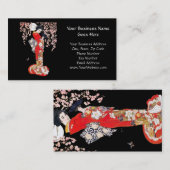 Aziatische vrouw met Cherry Blossom Night Visitekaartje (Voorkant / Achterkant)