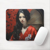 Aziatische vrouw Red Kimono Muismat (Met muis)