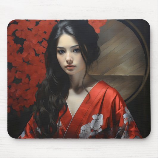 Aziatische vrouw Red Kimono Muismat (Voorkant)