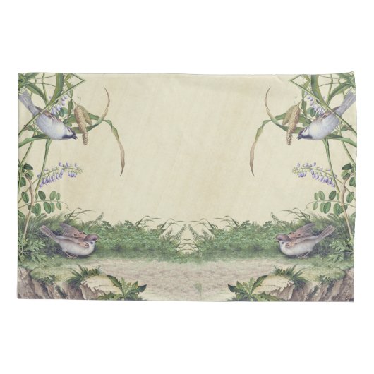 Aziatische Wilde bloemen Vogelmoes Kussensloop (Achterkant)