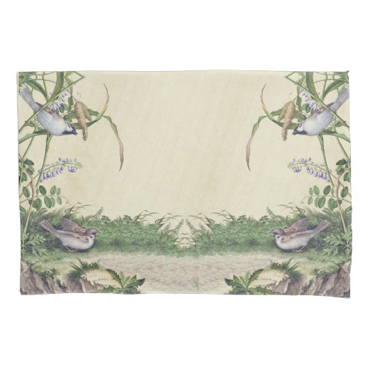 Aziatische Wilde bloemen Vogelmoes Kussensloop (Voorkant)