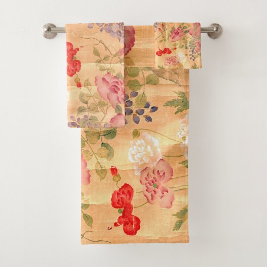 Aziatische Wisteria Rozen Flowers Bath Towel Set Bad Handdoek (Insitu)