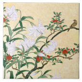 Aziatische witte gelige rode rozen vogeltegel tegeltje (Voorkant)