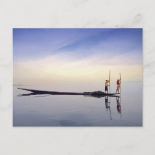 Azië, Birma, (Myanmar) Gevist boot weerkaatst op Briefkaart