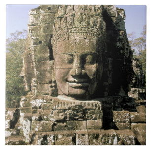 Azië, Cambodja, Siem Reap. Angkor Thom, hoofden Tegeltje