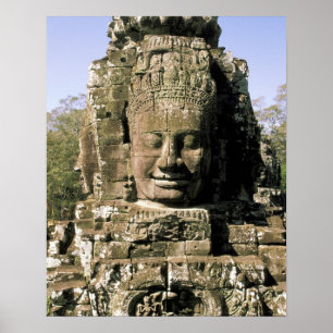 Azië, Cambodja, Siem Reap. Angkor Thom, hoofden v Poster