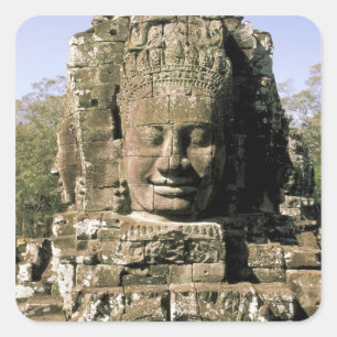 Azië, Cambodja, Siem Reap. Angkor Thom, hoofden Vierkante Sticker
