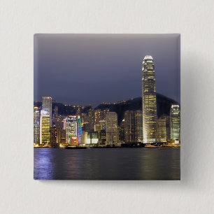 Azië, China, Hong Kong, stadssilhouet en 2 Vierkante Button 5,1 Cm