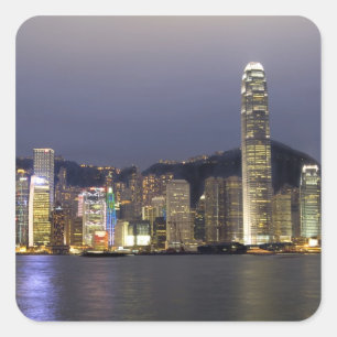 Azië, China, Hong Kong, stadssilhouet en 2 Vierkante Sticker