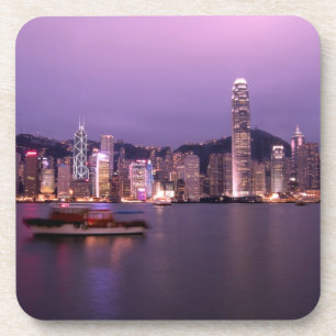 Azië, China, Hong Kong, stadssilhouet en Bier Onderzetter