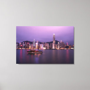 Azië, China, Hong Kong, stadssilhouet en Canvas Afdruk
