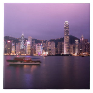 Azië, China, Hong Kong, stadssilhouet en Tegeltje