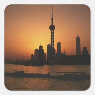 AZIË, China, Shanghai Uitzicht op Oriental Pearl T Vierkante Sticker