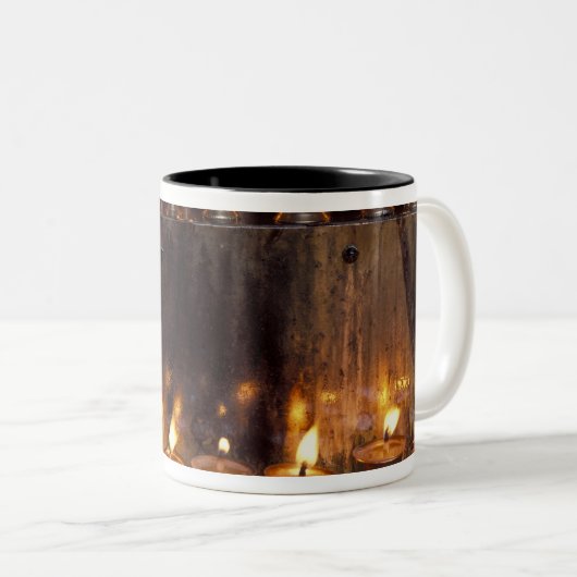 Azië, China, Tibet, Lhasa. Goudvlammen, Tweekleurige Koffiemok (Voorkant rechts)