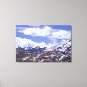 Azië, China, Tibet, Tangla Pas. Gebedsvaantjes, Canvas Afdruk