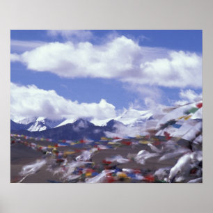 Azië, China, Tibet, Tangla Pass. Gebedsvaantjes, Poster