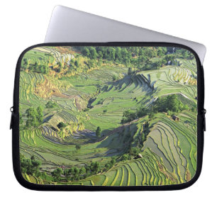 Azië, China, Yunnan, Yuanyang. Patroon van groen Laptop Sleeve