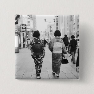 Azië, Japan, Tokio. Geisha's op de Ginza. Vierkante Button 5,1 Cm