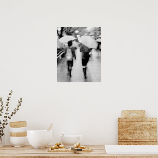 Azië, Japan, Tokio. Jonge vrouwen en paraplu's. Poster (Keuken)