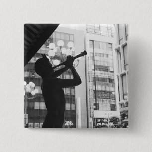 Azië, Japan, Tokio. Muzieksculptuur, Shibuyaku Vierkante Button 5,1 Cm