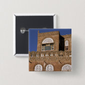 Azië, Jemen, Sanaa. Jemenitische architectuurdetai Vierkante Button 5,1 Cm (Voorkant /achterkant)