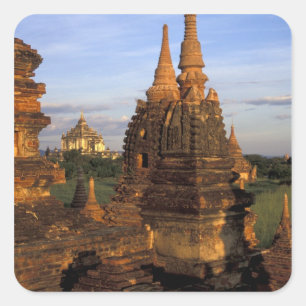 Azië, Myanmar, Bagan. Oude tempels en Vierkante Sticker
