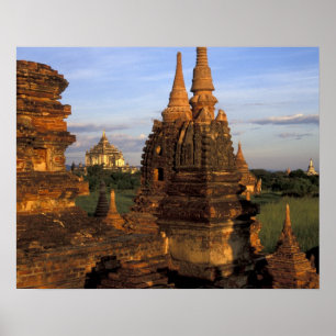 Azië, Myanmar, Bagan. Oudere tempels en Poster