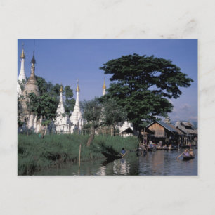 Azië, Myanmar, Inle Lake. Een drijvende markt. Briefkaart