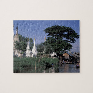 Azië, Myanmar, Inle Lake. Een drijvende markt. Legpuzzel