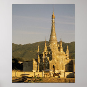Azië, Myanmar, Inle Lake. Pagodas. Poster