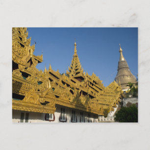Azië, Myanmar, Yangon. Golden stupa van Shwedagon  Briefkaart