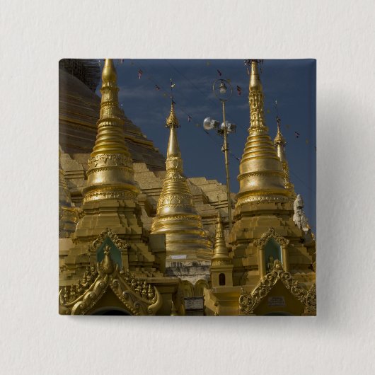 Azië, Myanmar, Yangon. Golden stupa van Shwedagon Vierkante Button 5,1 Cm (Voorkant)