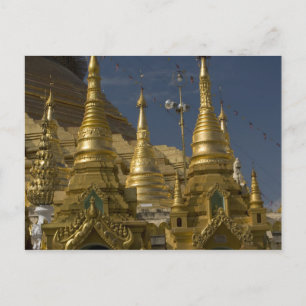 Azië, Myanmar, Yangon. Gouden stoepa van Shwedagon Briefkaart