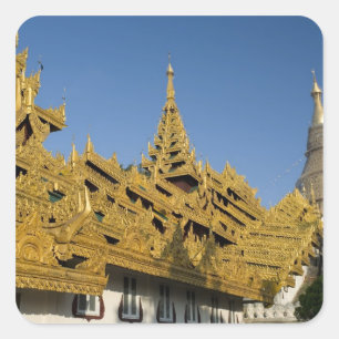 Azië, Myanmar, Yangon. Gouden stoepa van Shwedagon Vierkante Sticker