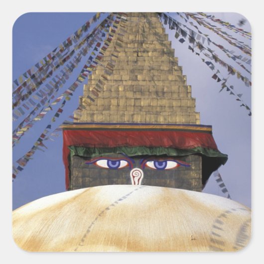 Azië, Nepal, Kathmandu. Bouddhanath Stupa. 2 Vierkante Sticker (Voorkant)