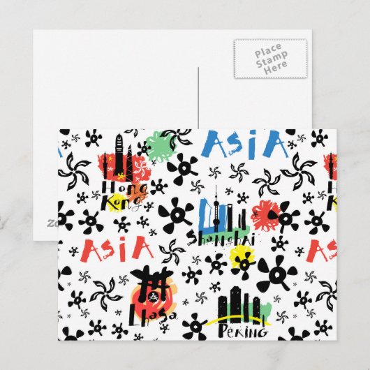 Azië | Symbolen Patroon Briefkaart (Voorkant / Achterkant)