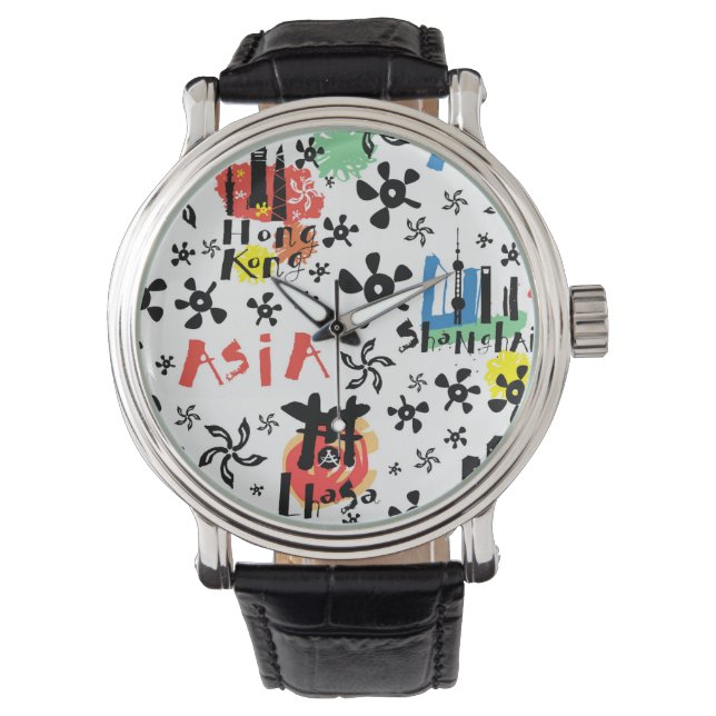 Azië | Symbolen Patroon Horloge (Voorkant)