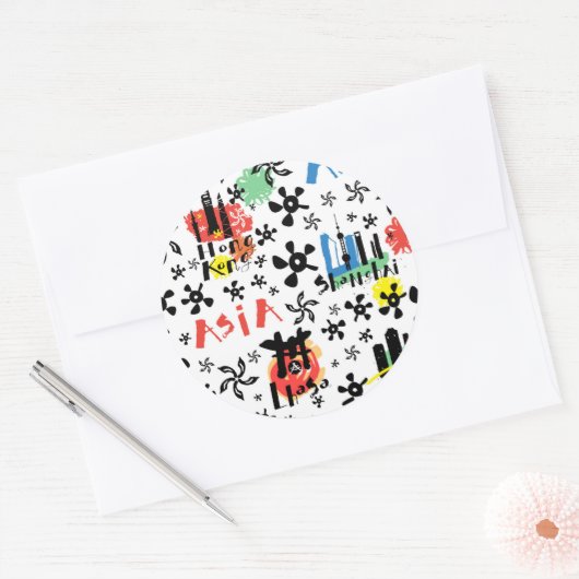 Azië | Symbolen Patroon Ronde Sticker (Envelop)