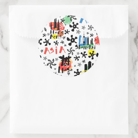 Azië | Symbolen Patroon Ronde Sticker (Tas)