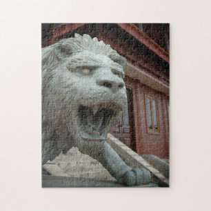 Azië, Vietnam. Leeuw beeldhouwwerk bij Chau Doc Legpuzzel