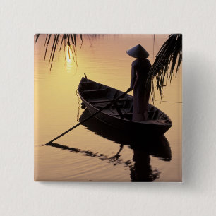 Azië, Vietnam, Mekong Delta, Can Tho. Avond Vierkante Button 5,1 Cm