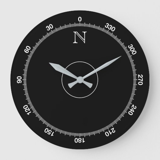 Azimuth Compass Novelty Wall Clock Grote Klok (Voorkant)