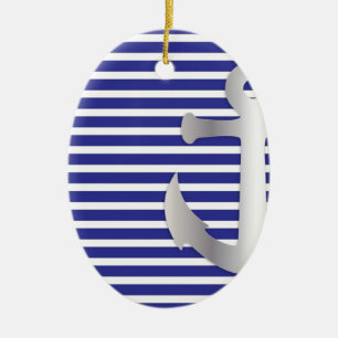 Aziza Stripes en Marine Blue Seaman Keramisch Ornament