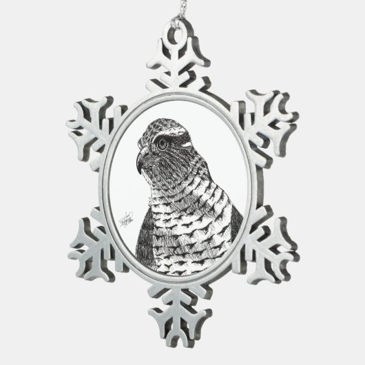 Azor. Goshawk. Tin Sneeuwvlok Ornament (Rechts)