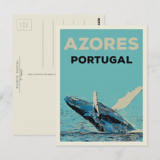 Azoren bulgwalvis illustratie Portugal Briefkaart (Voorkant / Achterkant)
