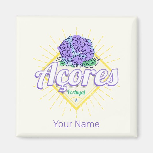 Azoren Hydrangea Bloemeneiland Portugal Vintage Magneet (Voorkant)
