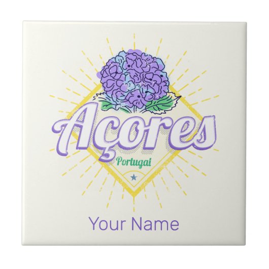 Azoren Hydrangea Bloemeneiland Portugal Vintage Tegeltje (Voorkant)