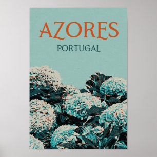 Azoren hydrangeas illustration Portugal Poster